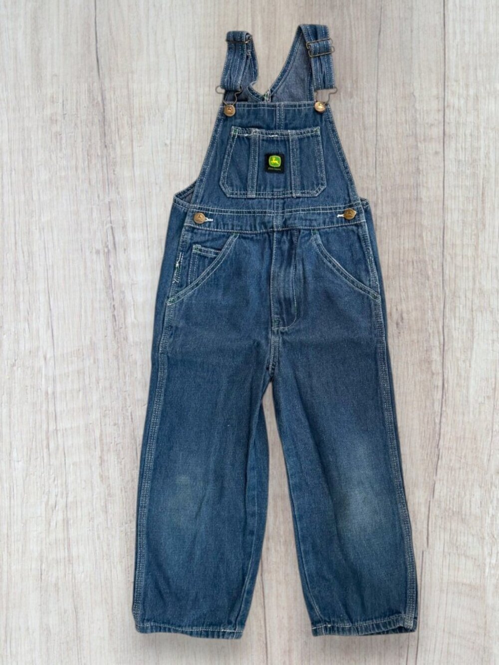 John Deere Kids Denim Overalls Size 5 Blue Bib Carpenter Farm Cotton Jeans Photo